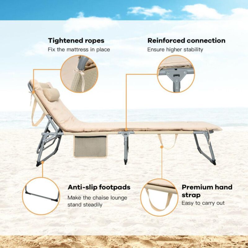 Hivvago 4-Fold Oversize Padded Folding Lounge Chair with Removable Soft Mattress