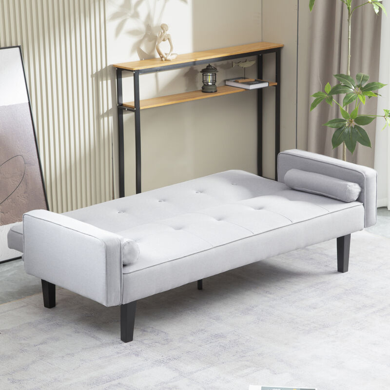 Modern Linen Futon Sofa Bed with Armrests