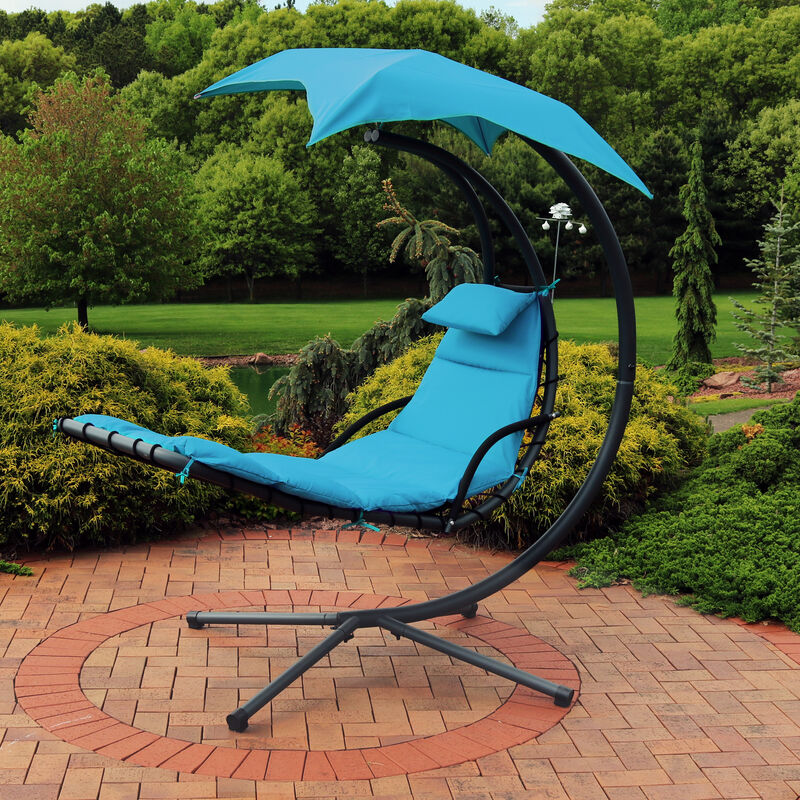 Sunnydaze Floating Lounge Chair with Umbrella and Curved Steel Stand