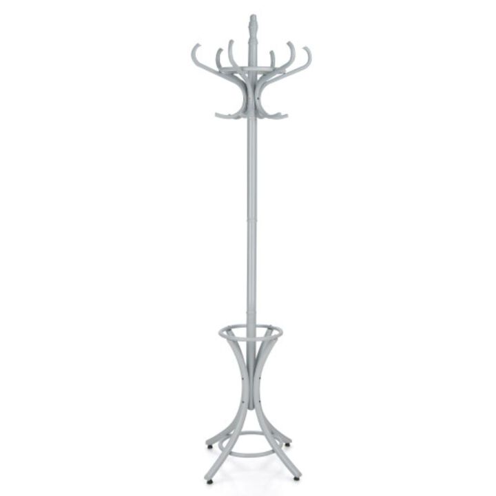 Hivvago Wood Standing Hat Coat Rack with Umbrella Stand