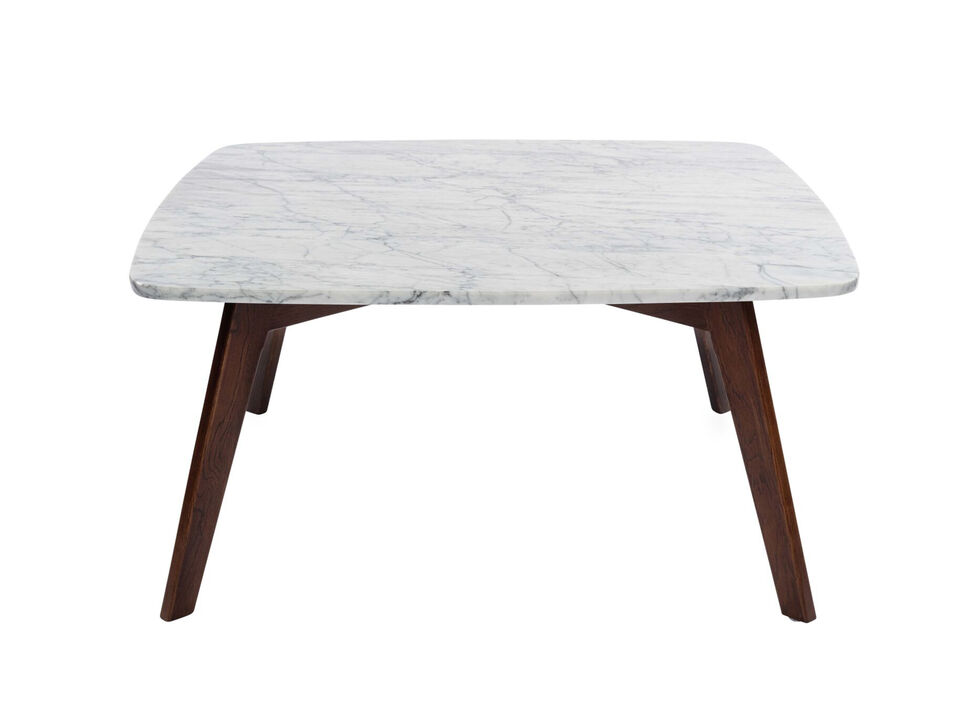 Vezzana 31" Square Italian Carrara White Marble Coffee Table with Legs
