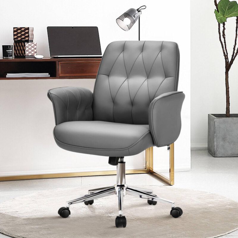 Hivvago Modern Home Office Leisure Chair PU Leather Adjustable Swivel with Armrest