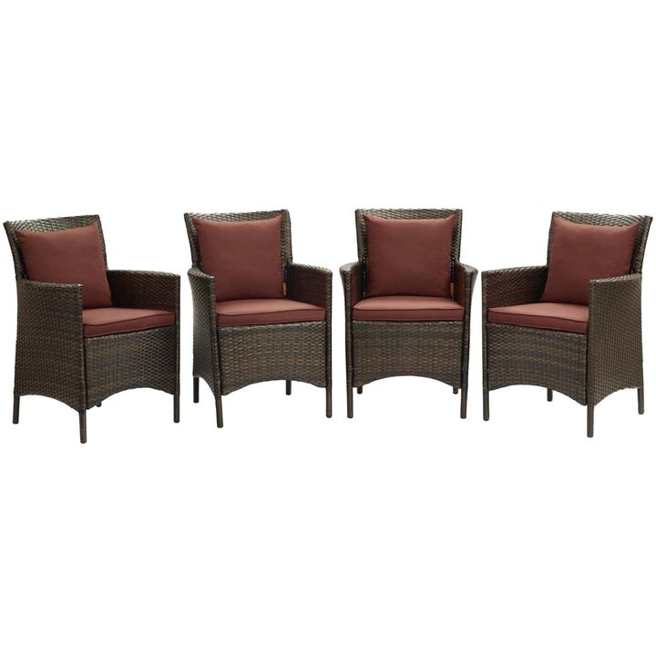 Modway EEI-4031-BRN-CUR Conduit Outdoor Patio Wicker Rattan Dining Armchair Set of 4, Brown Currant