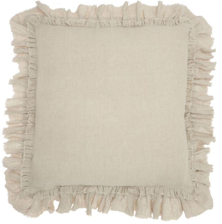 Homezia Dainty Ruffle Edged Beige Throw Pillow