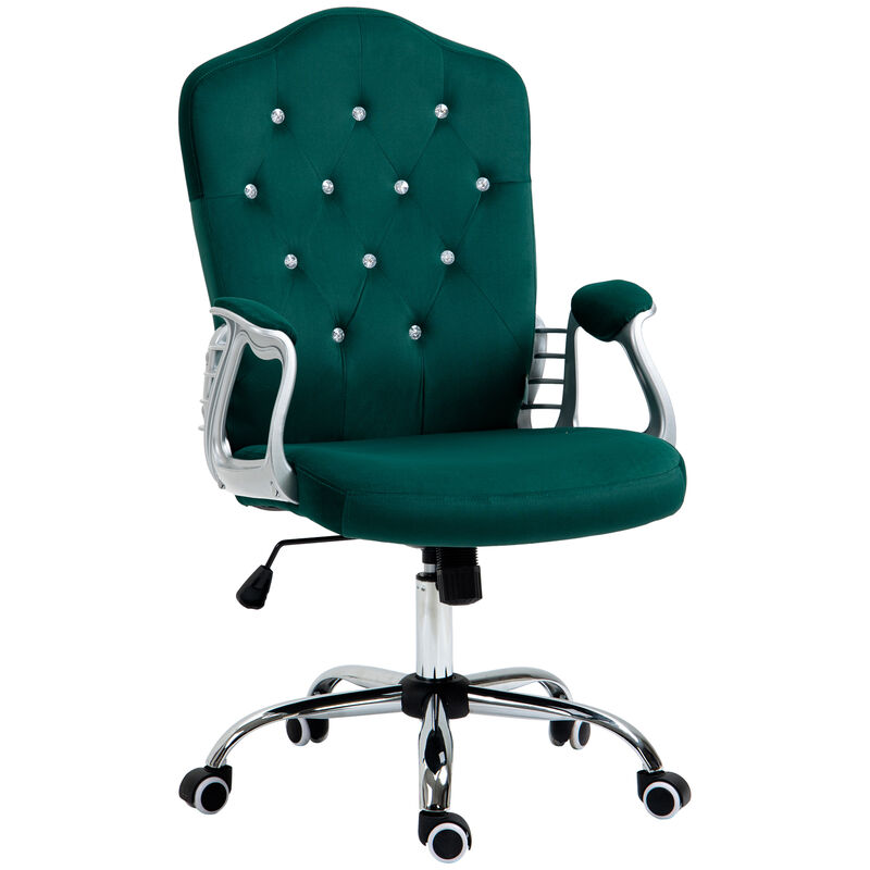 Vinsetto Home Office Chair, Velvet Computer Chair, Button Tufted Desk Chair with Swivel Wheels, Adjustable Height, and Tilt Function, Dark Green