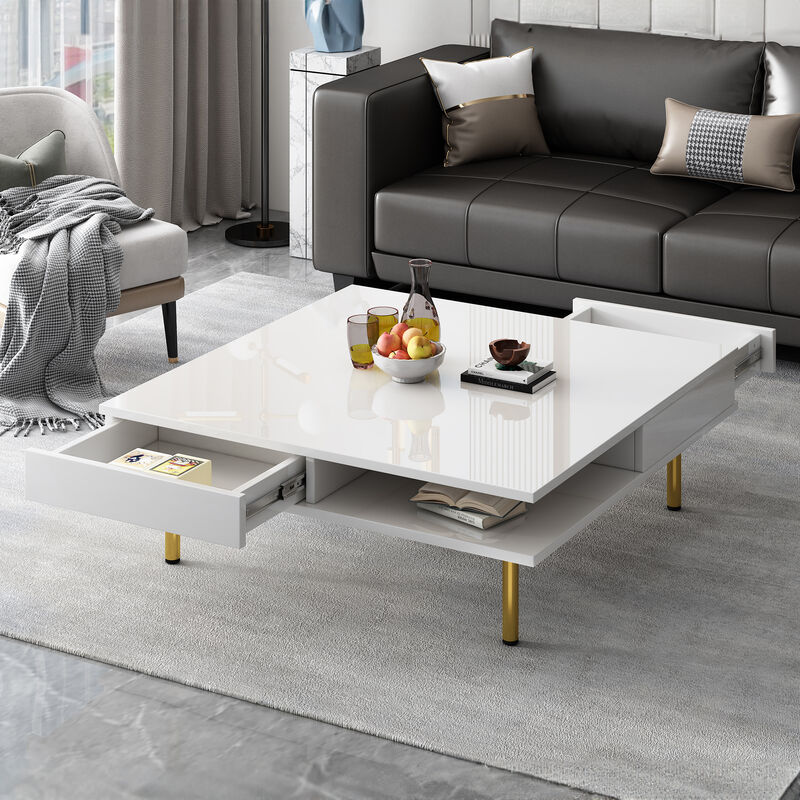 Merax High Gloss Coffee Table with 2 Drawers