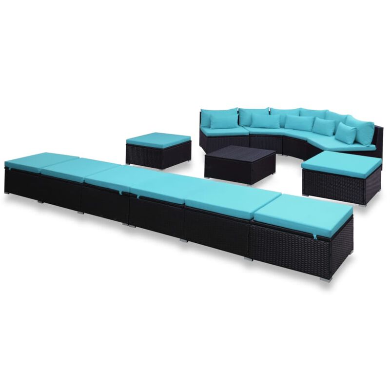 vidaXL 9 Piece Garden Lounge Set with Cushions Poly Rattan Blue