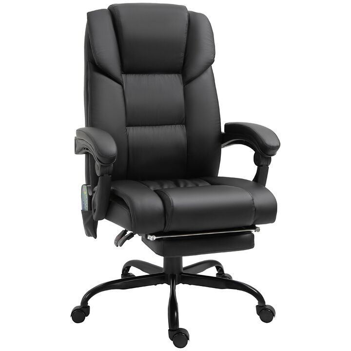Black high back massage office desk chair with 6-point vibrating pillow, adjustable lumbar support, and computer recliner design.