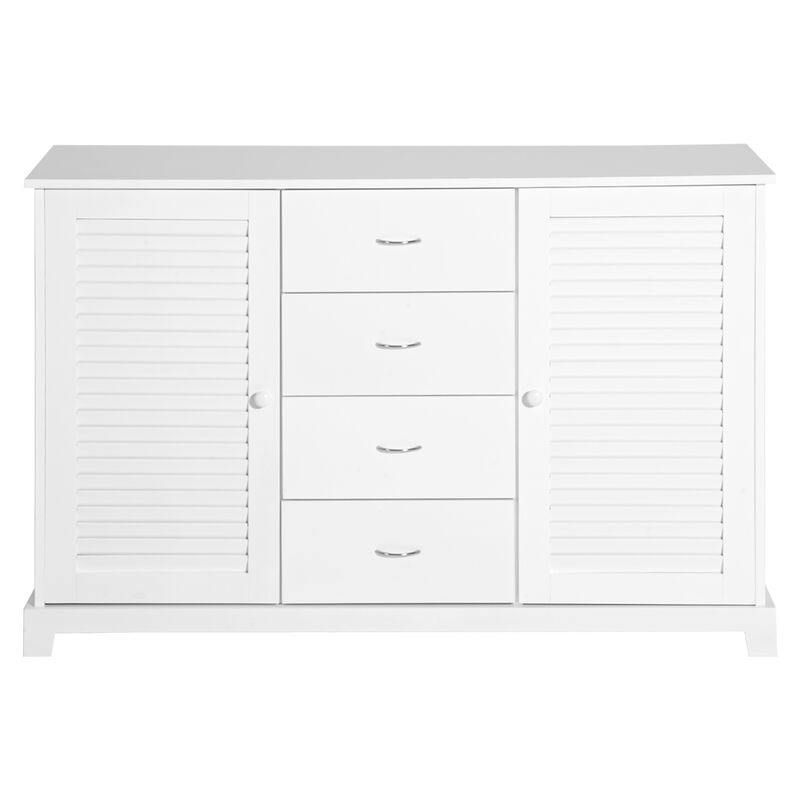 HOMCOM Sideboard Buffet Cabinet, Kitchen Cabinet, Coffee Bar Cabinet with 4 Drawers and 2 Louvered Doors for Living Room, Kitchen, White