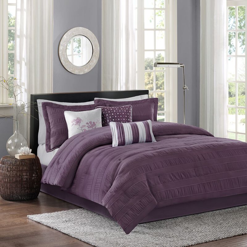 Gracie Mills Doyle Modern 7-Piece Wrinkle-Texture Stripe Comforter Set - Queen