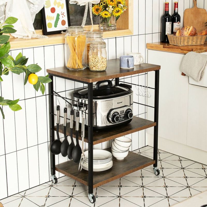 Hivago 3-Tier Kitchen Baker's Rack Microwave Oven Storage Cart with Hooks