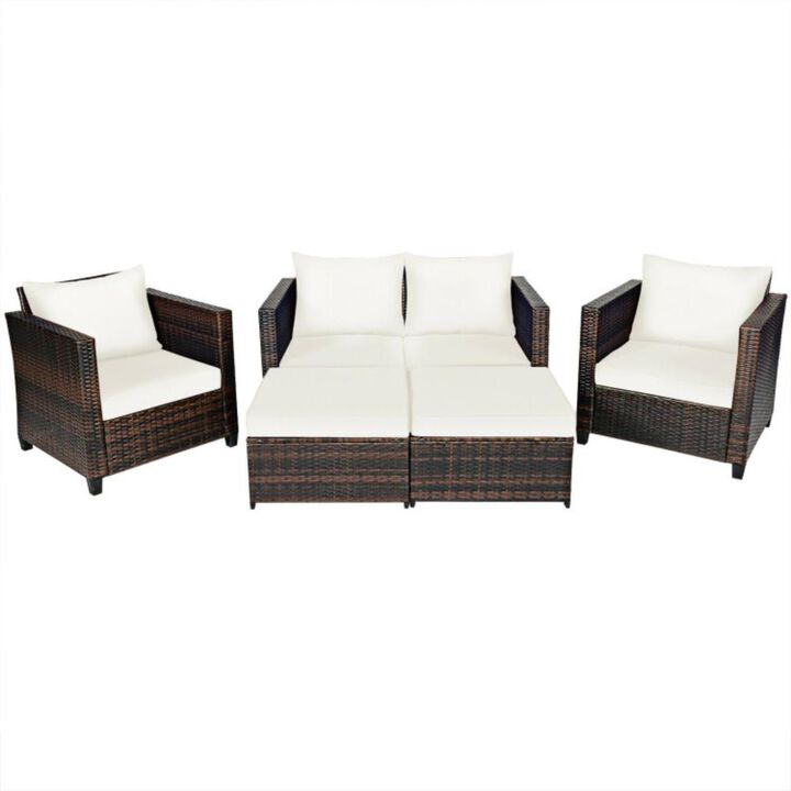 Hivvago 5 Pieces Patio Rattan Furniture Set with Removable Cushions