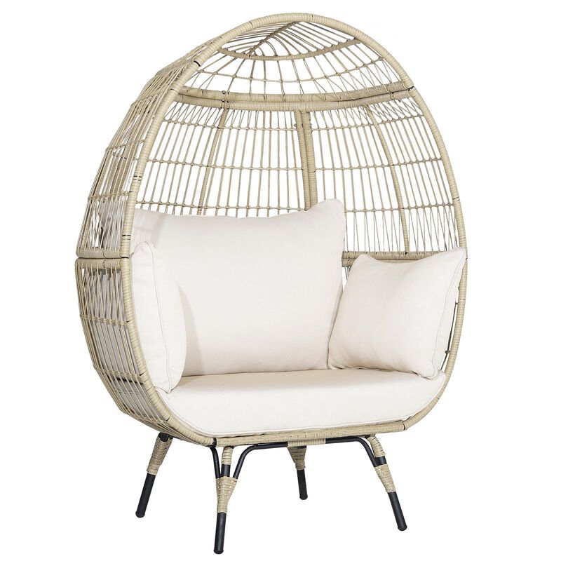 Oversized Patio Rattan Egg Lounge Chair with 4 Cushions