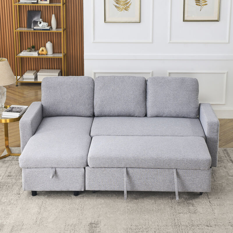 FX 78.8" Reversible Sleeper Combo Sofa with PUllout Bed, Comfortable Linen L-Shaped Combo Sofa Sofa Bed, Sets for Tight Spaces