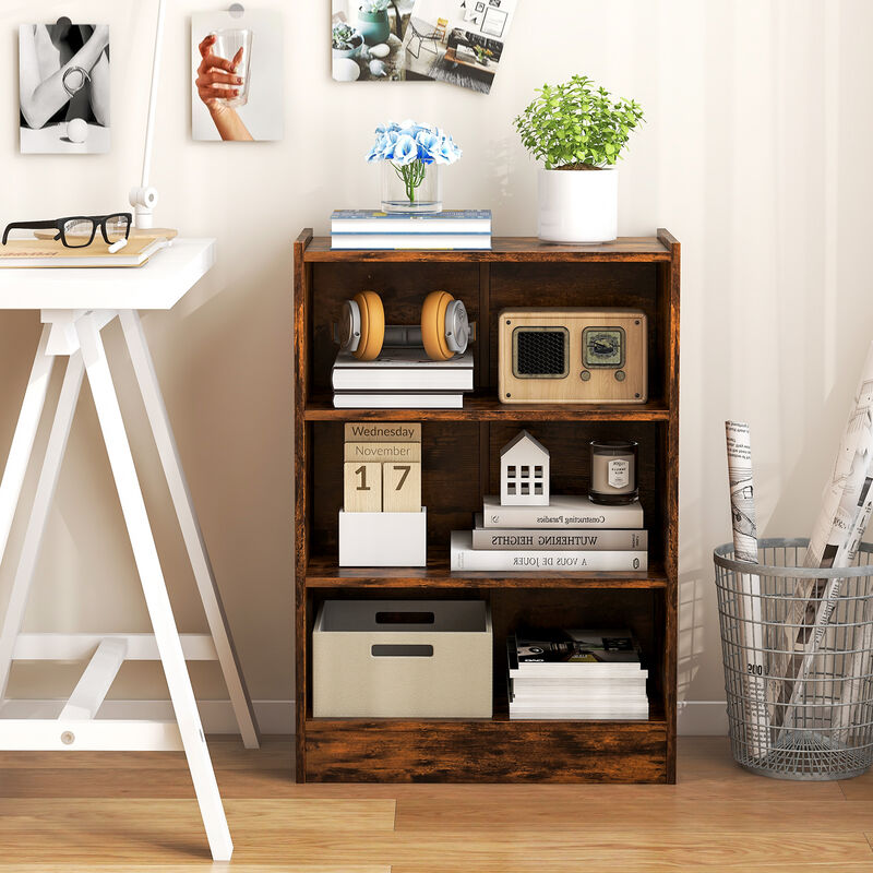 3-Tier Bookcase Open Display Rack Cabinet with Adjustable Shelves