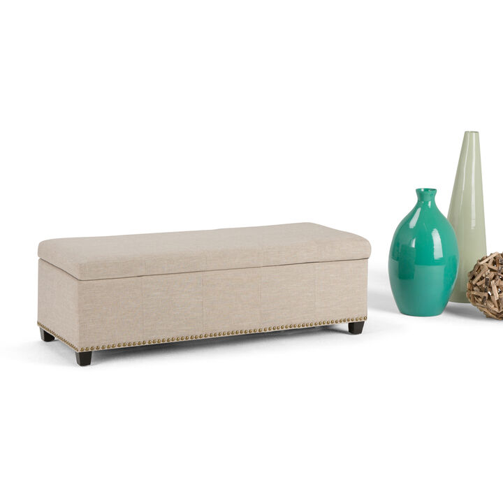 Kingsley 48 inch Wide Transitional Rectangle Large Storage Ottoman in Natural Linen Look Fabric, Assembled