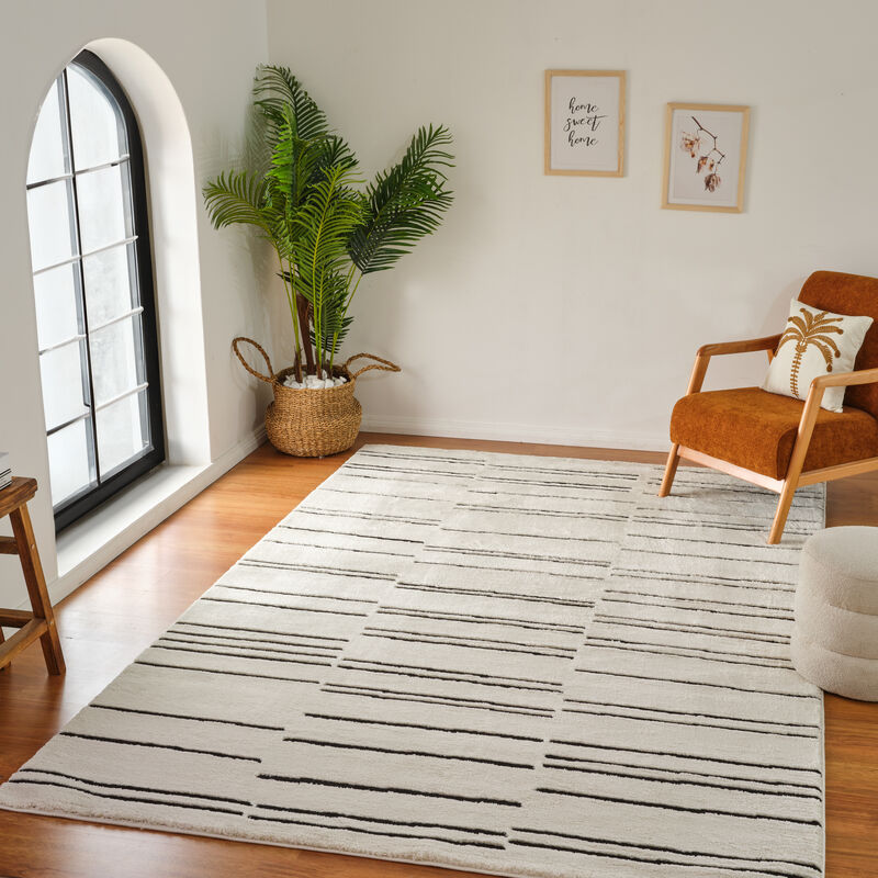 Domus Abstract Modern Cream Black Indoor Area Rug