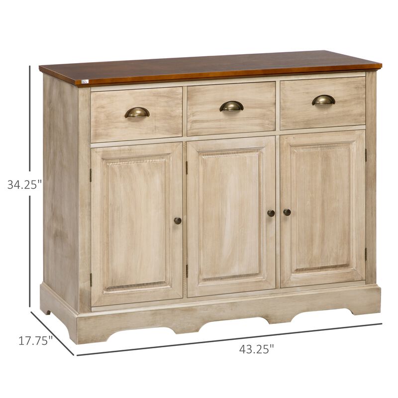 Natural Living Room Storage: Sideboard Buffet with 3 Drawers & 3 Cabinets