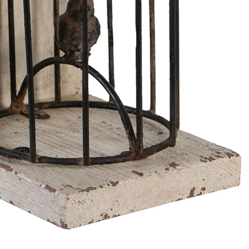 Ari Set of 2 Classic Bookends, Birdcage, Iron and Fir Wood, Black, Brown - Benzara