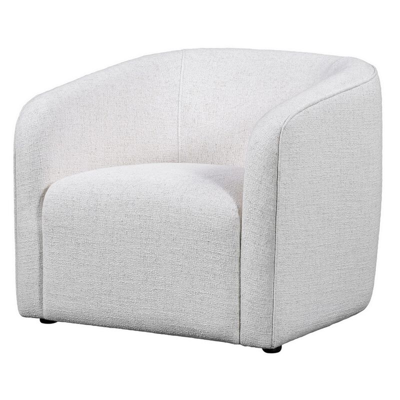Lea 33 Inch Barrel Club Chair, Cushioned Seating, Off White Upholstery - Benzara