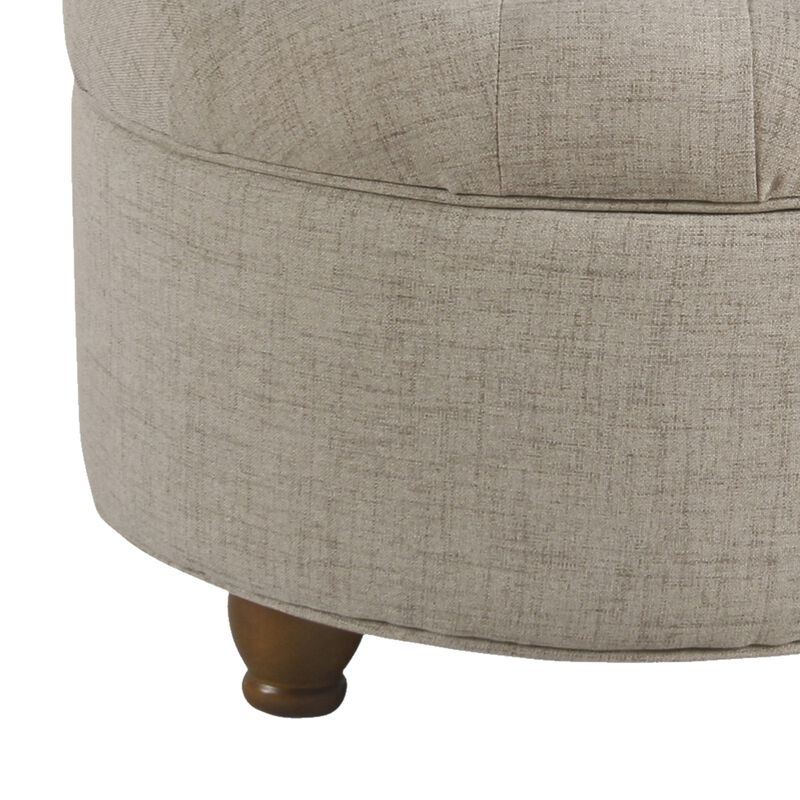 Fabric Upholstered Wooden Ottoman with Tufted Lift Off Lid Storage, Beige - Benzara