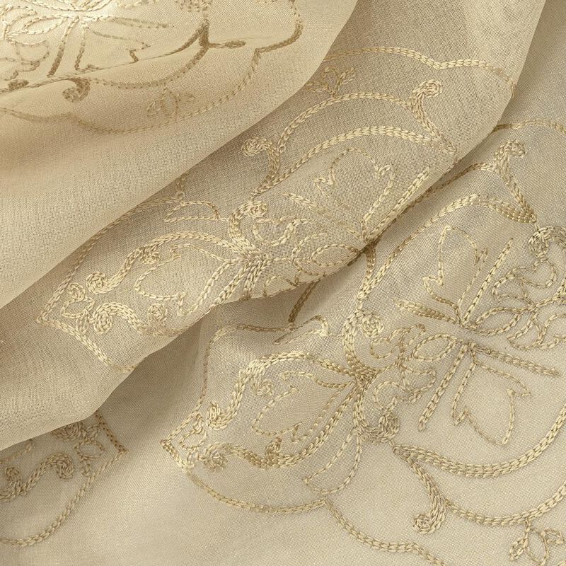 RT Designers Collection Andrea 2 Pieces 1.5" Rod Pocket Damask Embroidery Metallic 36" x 84" Taupe