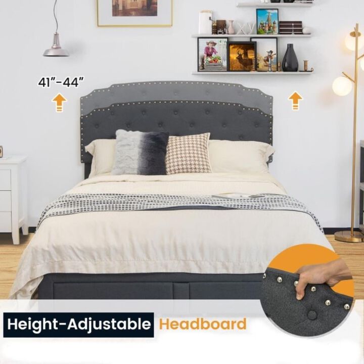 Hivvago Full Size Grey Linen Adjustable Headboard 4 Drawer Storage Platform Bed