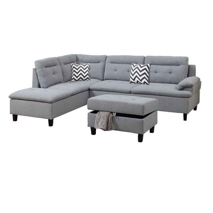 Living Room Furniture: Grey Cushion Sectional with Ottoman, Linen-Like Fabric Sofa Chaise
