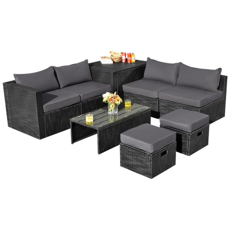 Hivvago 8 Pieces Patio Furniture Set with Storage Box and Waterproof Cover