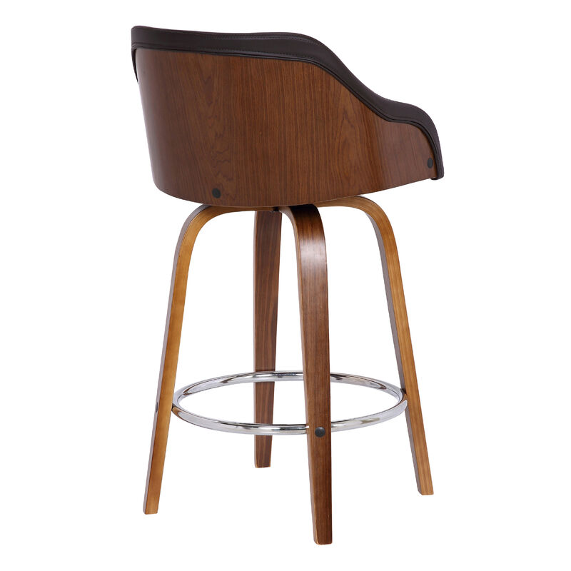 Alec Counter Height Swivel Faux Leather and Wood Bar Stool