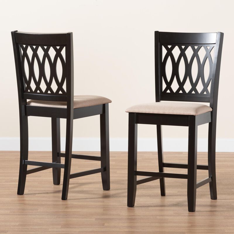 Baxton Studio Florencia Modern Beige Fabric and Espresso Brown Finished Wood 2-Piece Counter Stool Set