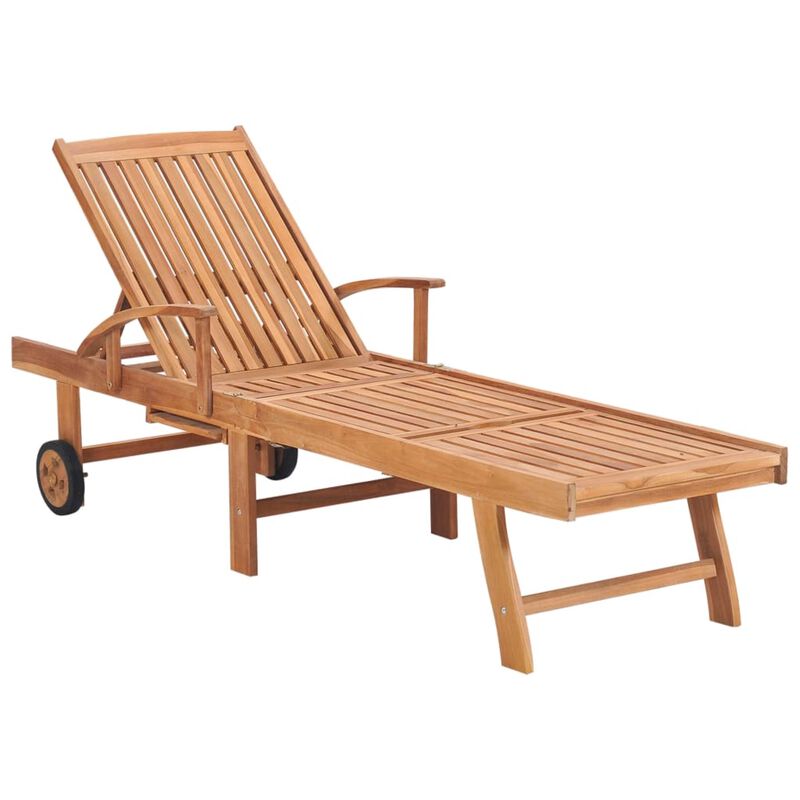 vidaXL Sun Loungers 2 pcs with Green Cushion Solid Teak Wood