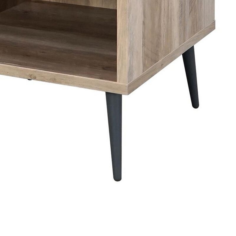 Carly 22 Inch Side End Table, Tapered Legs, 1 Shelf, Light Brown and Gray - Benzara