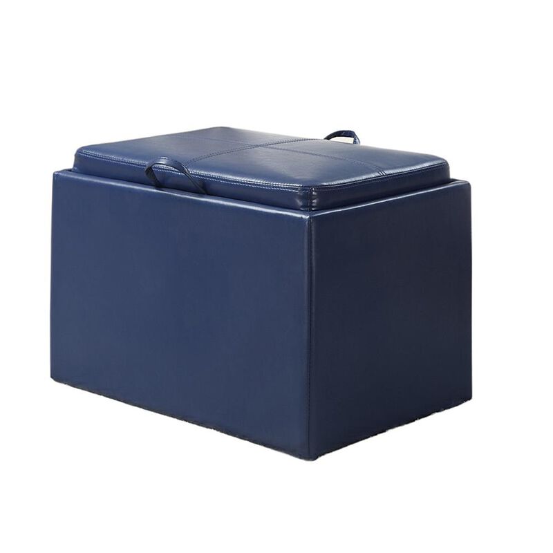 Convience Concept, Inc. Designs4Comfort Accent Storage Ottoman with Reversible Tray Blue Faux Leather