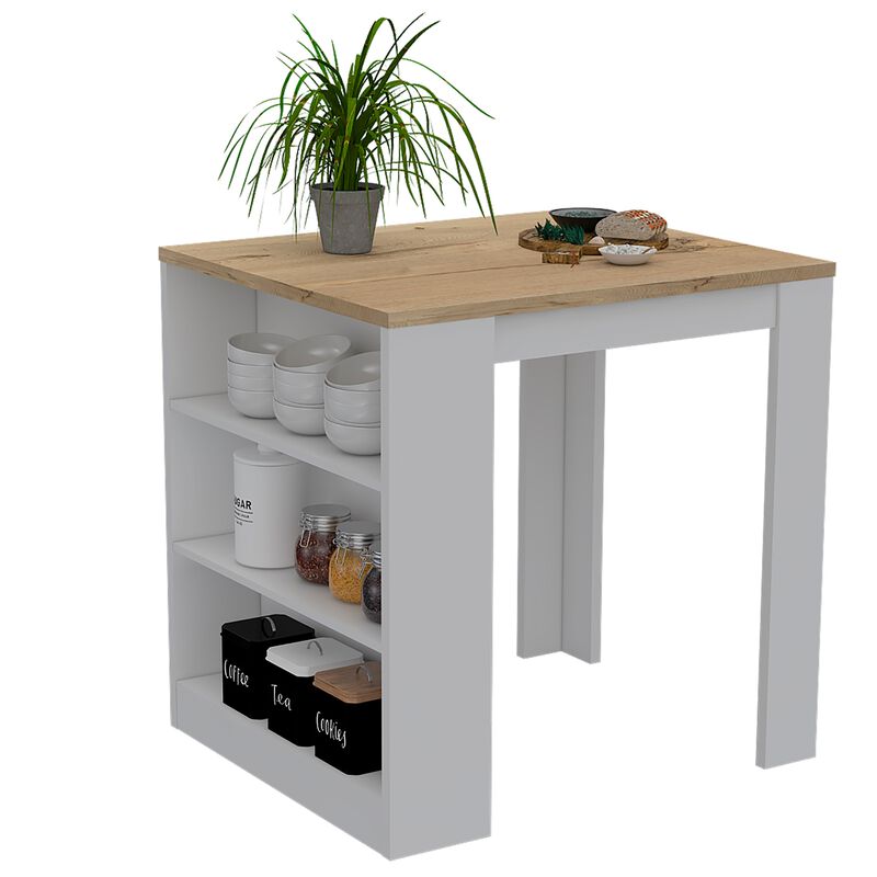 Tanna Kitchen & Dining room Counter Dining Table ,Two Legs, Three Side Shelves -White / Light Oak