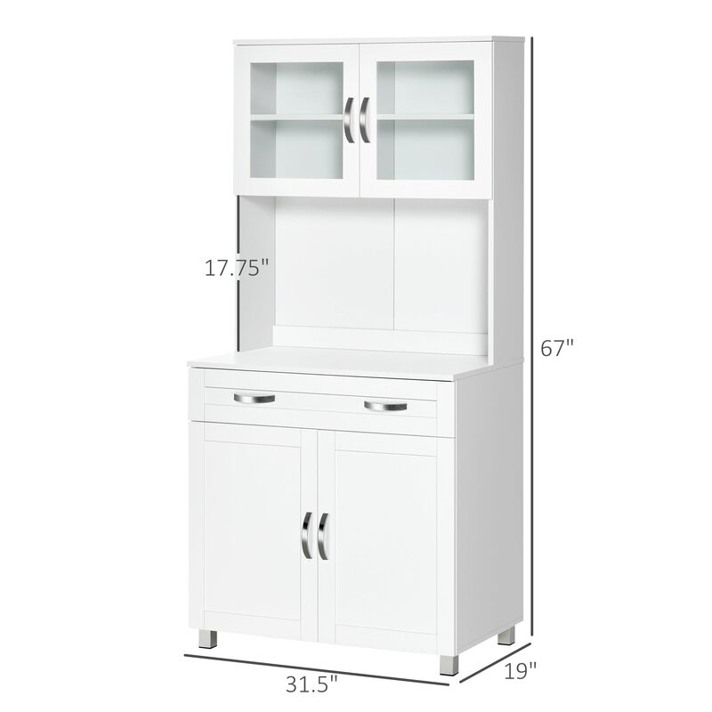 White Kitchen Tower: Tall Pantry Cabinet with Glass Doors and Drawers