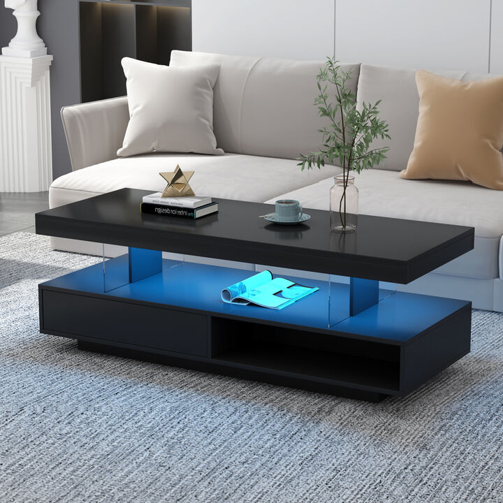 LED Coffee Table With Storage and Display Shelves