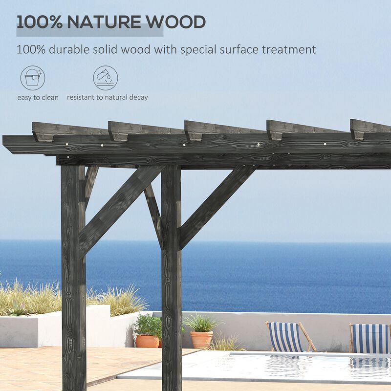 Black Outdoor Pavilion: 12'x10' Wood Pergola for Patio and Garden