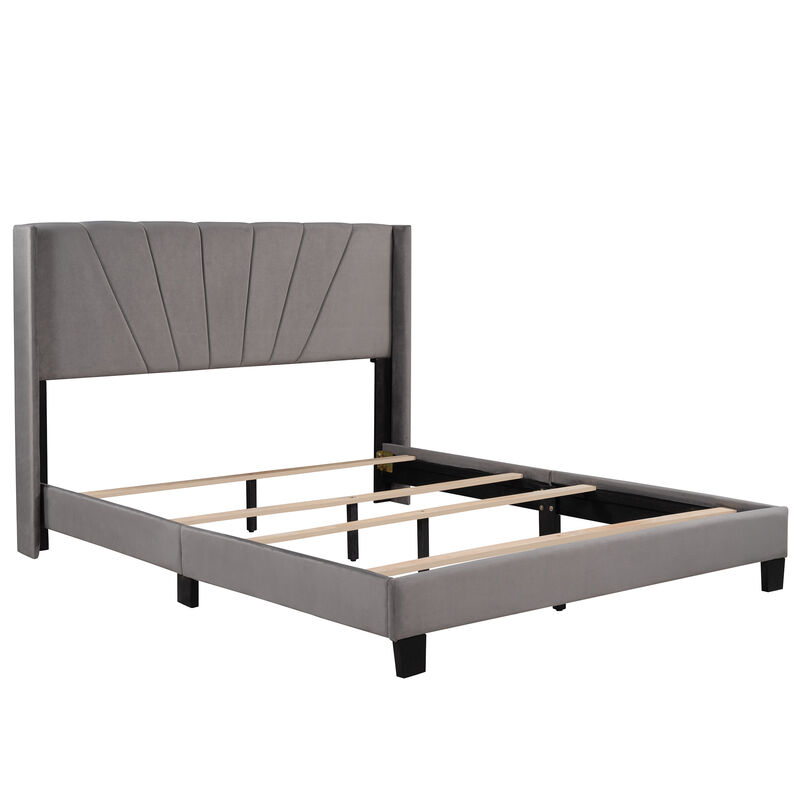 Merax Velvet Upholstered Platform Bed- Queen