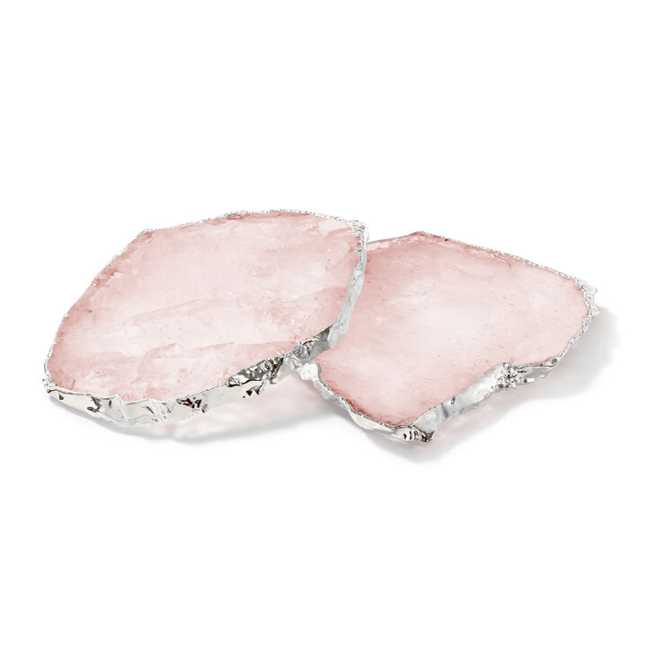 Kivita Coasters, Rose Quartz & Silver, Set of 2