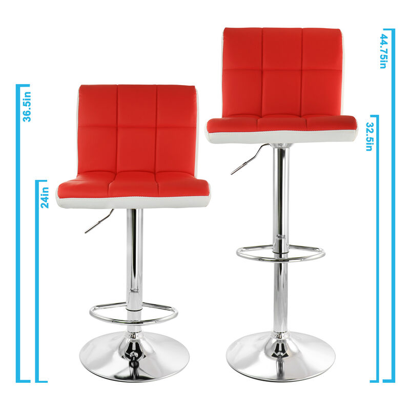 Elama 2 Piece Faux Leather Tufted Bar Stool in Red and White with Chrome Base