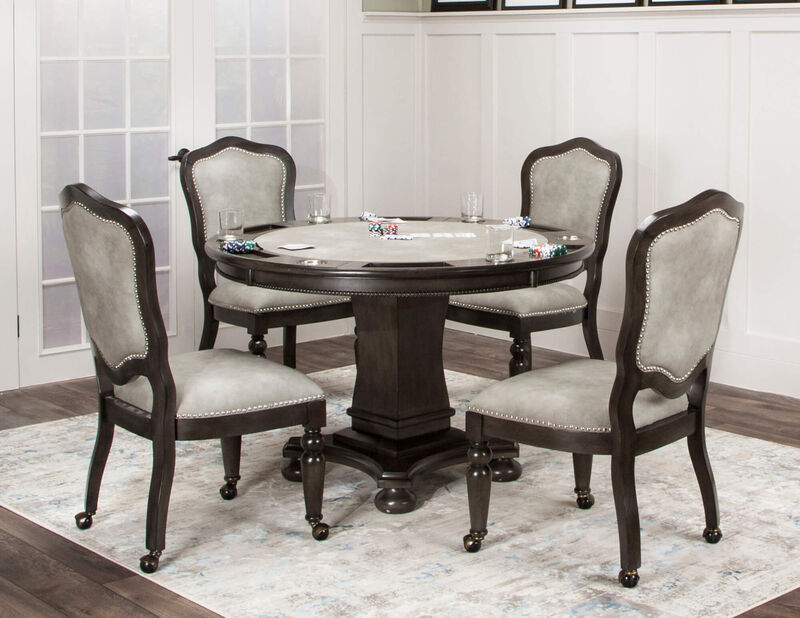 Vegas Light Gray and Dark Gray Nailheads and Casters Side Chair (Set of 2)