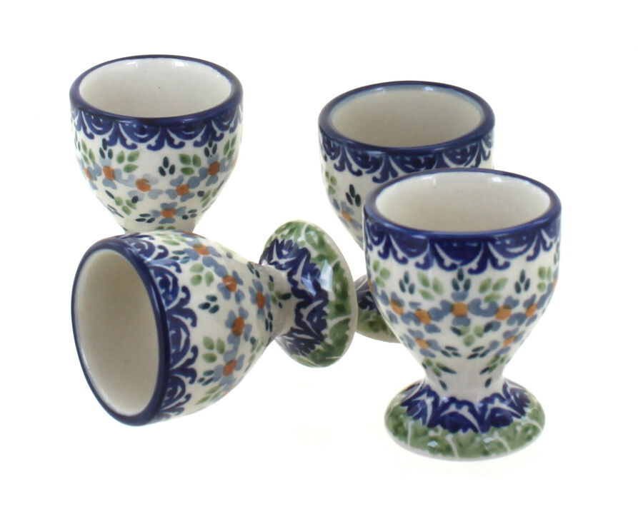 Blue Rose Polish Pottery Sunflower Egg Cup Set