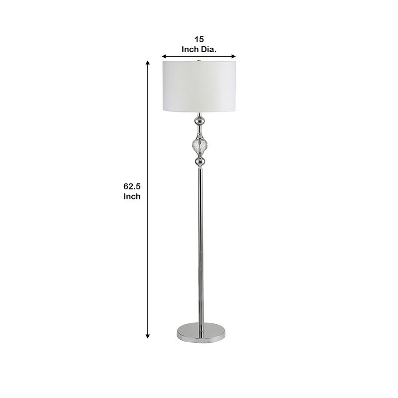 Floor Lamp with Metal Frame and Crystal Accent, White-Benzara