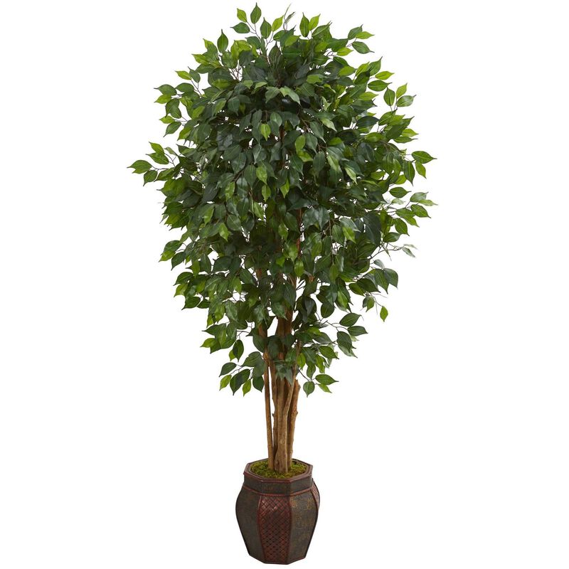 Nearly Natural 6-ft Ficus Artificial Tree in Decorative Planter