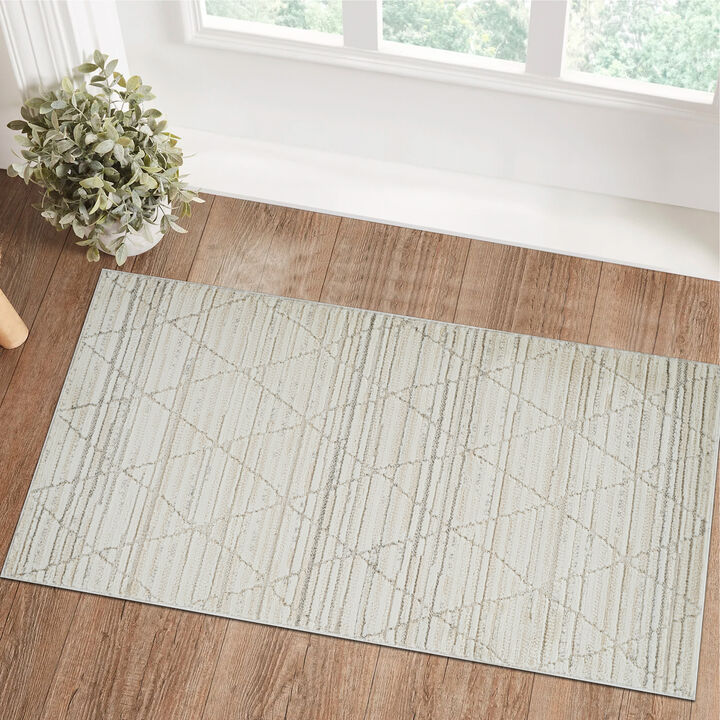 Geometric Modern Abstract Beige Cream Indoor Doormat Rug