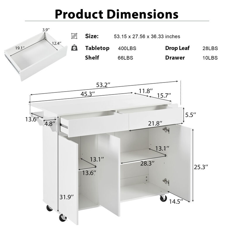 Merax Kitchen Island with Drop Leaf and Spice Rack