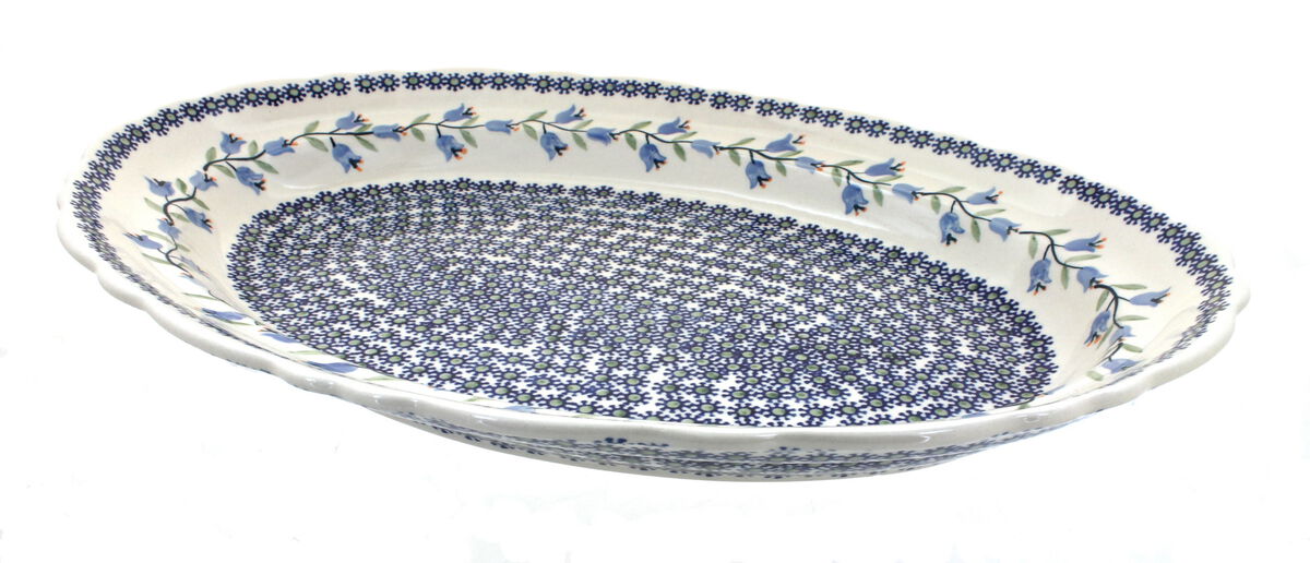 Blue Rose Polish Pottery Blue Violet Large Oval Serving Platter