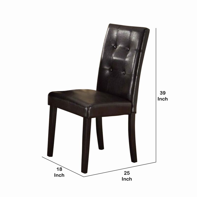 Faux Leather Dining Side Chair In Pine, Set Of 2, Dark Brown-Benzara