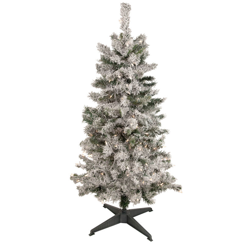 4.5' Pre-Lit Flocked Pine Medium Artificial Christmas Tree - Clear Lights
